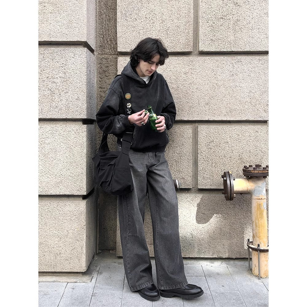 CountryMoment ヴィンテージブラックウォッシュ Cleanfit ワイドレッグ ストレートデニム メンズ/レディース G11
