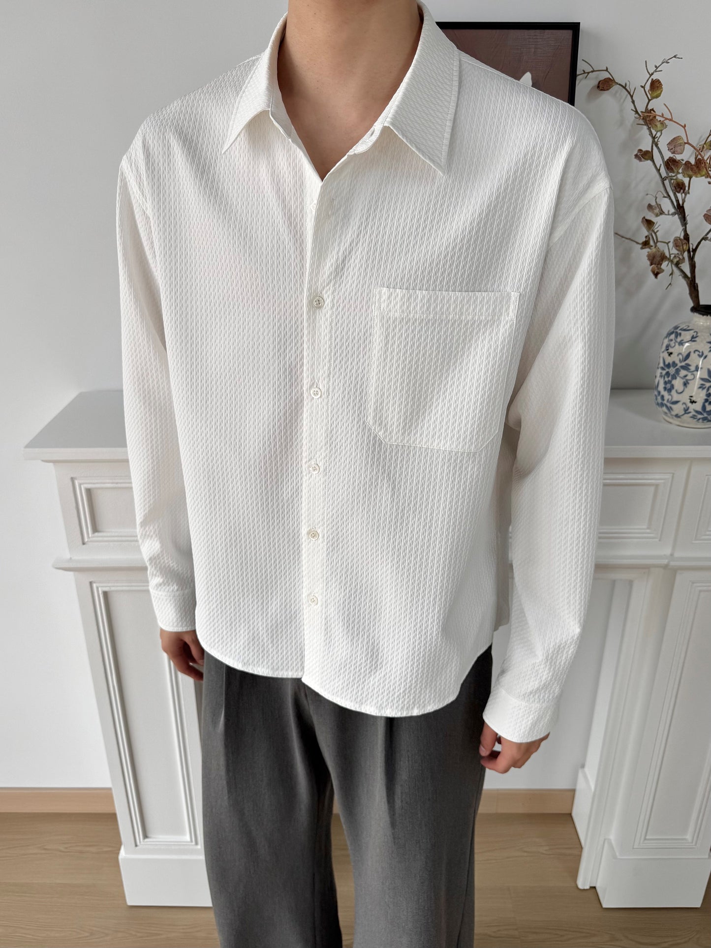 SUKCHOR シルク混紡「ハニカムテクスチャ」シャツ B5056