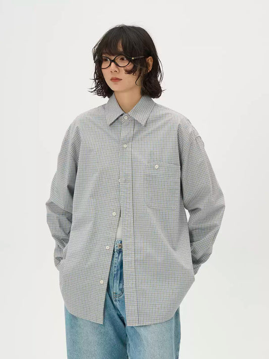 カジュアル格子柄長袖シャツ ブルー・イエロー展開