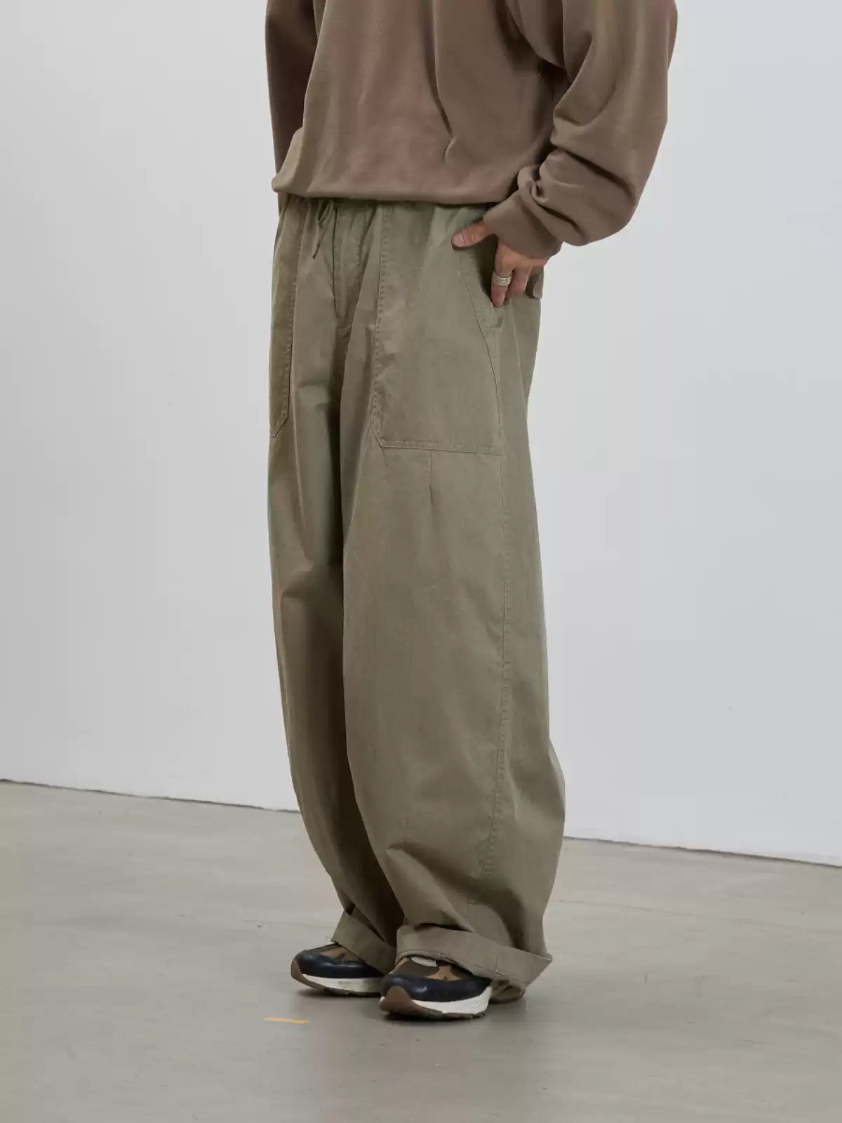 レトロ風酵素洗いデッキパンツ 4色展開 